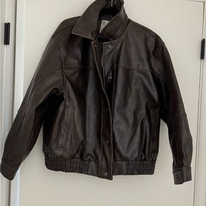 Pilcro Chocolate Leather Bomber Jacket